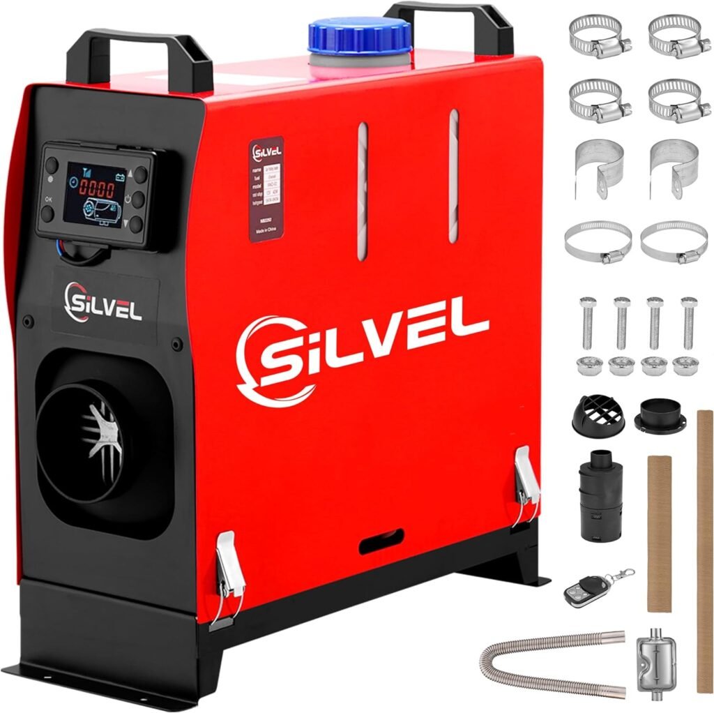 SILVEL 12V 8KW Diesel Heater, All-in-One Diesel Air Heater, Portable Diesel Heater with LCD Monitor Remote Control, Fast Heating for Tent, Car, RV, Truck, Camper, Trailer, Motorhome, Red