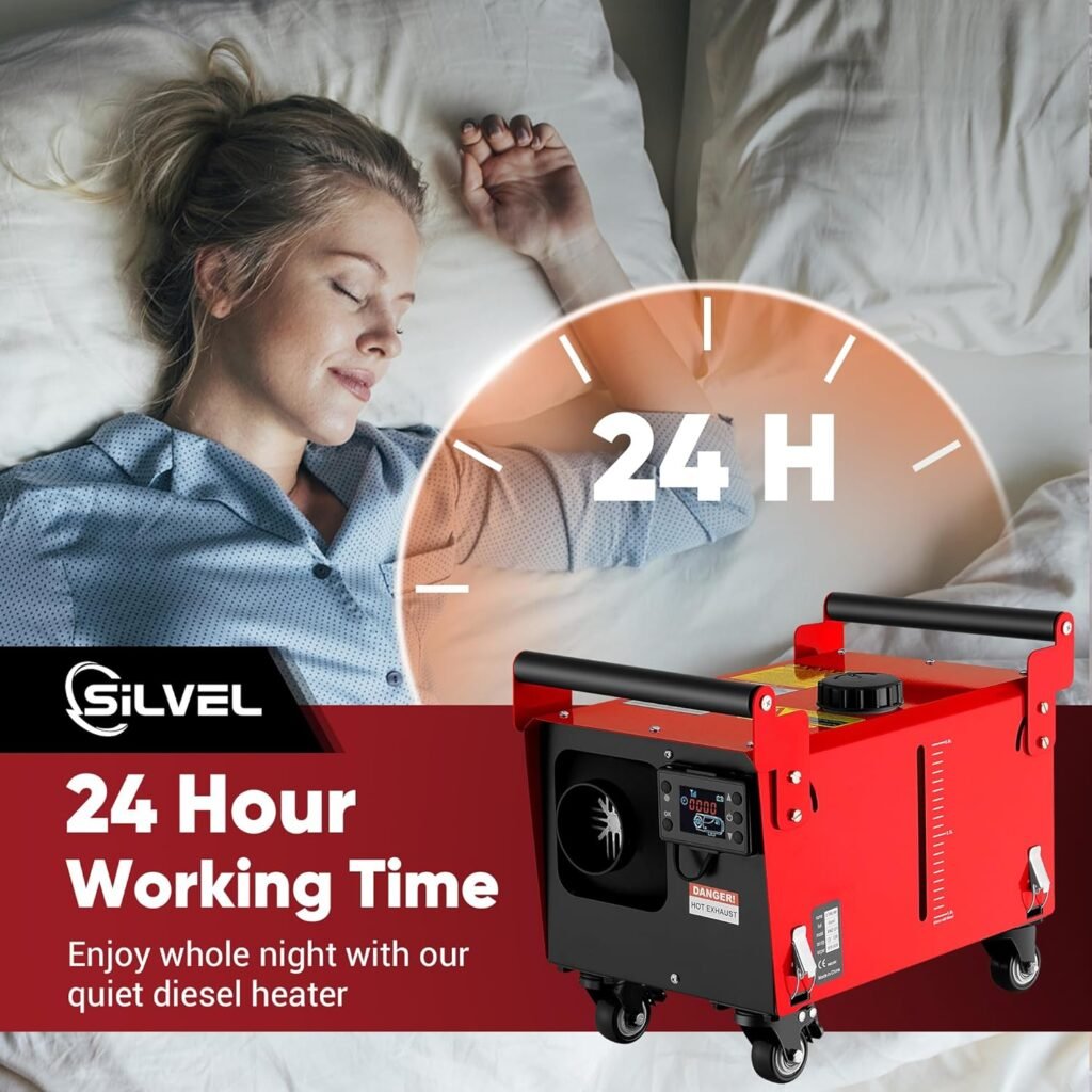 SILVEL 12V 8KW Diesel Heater, All-in-One Diesel Air Heater, Portable Diesel Heater with LCD Monitor Remote Control, Fast Heating for Tent, Car, RV, Truck, Camper, Trailer, Motorhome, Red