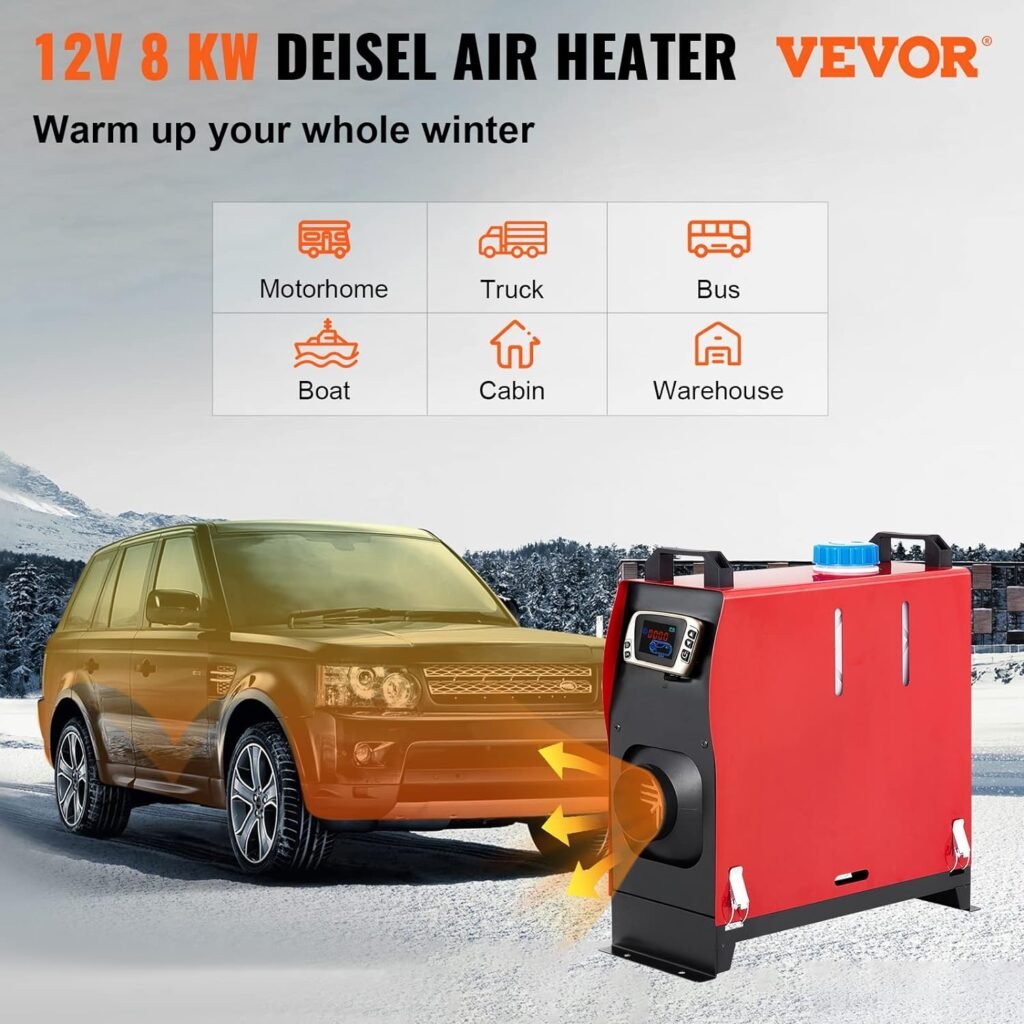 VEVOR 8KW Diesel Air Heater Muffler Diesel Heater 12V 8000W Diesel Parking Heater Remote Control Remote Control with LCD Switch for Car Bus Trucks Motor-Home and Boats