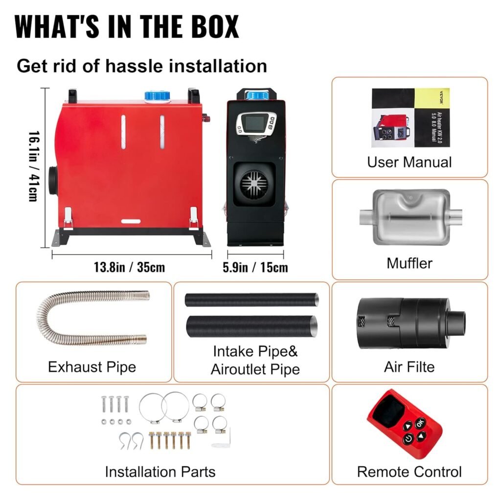 VEVOR 8KW Diesel Air Heater Muffler Diesel Heater 12V 8000W Diesel Parking Heater Remote Control Remote Control with LCD Switch for Car Bus Trucks Motor-Home and Boats