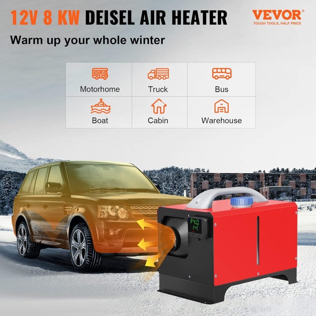 VEVOR Diesel Air Heater All in One, 8KW Diesel Heater 12V, Fast Heating, Diesel Parking Heater with Black LCD Remote Control for RV Truck, Boat, Bus, Trailer and Motorhomes, Red, 8KW12VR3