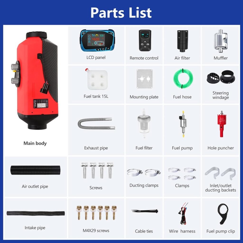 Yaheeda Diesel Heater,15L Tank, Diesel Heater 8KW, Muffler, Diesel Parking Heater with LCD Thermostat Monitor Remote Control for Trucks, Trailer, Boat and Motor-Home